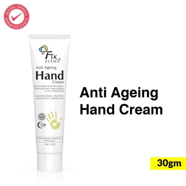 51pSc9Wju8L._SL1200_.jpg FIXDERMA Anti Ageing Hand Cream for Women & Men | Ceramide Moisturizer | Hyaluronic Acid Cream | Hand Cream for Dry and Rough Hands | Shea Butter | Cream for Itchy Hand | All Skins Types - 30g
