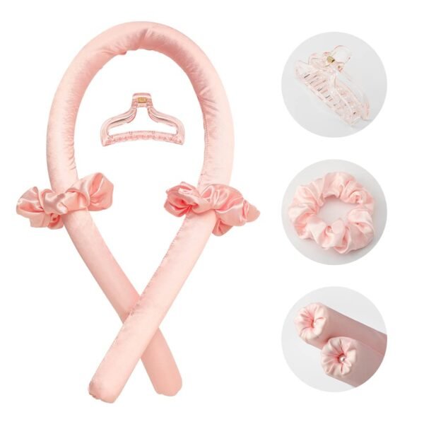 51u3cSq3cL._SL1001_.jpg Heatless Curling Rod Headband No Heat Silk Ribbon Curling Rod Hair Roller Curls with Hair Claw Clip Lazy Natural Soft Wave DIY Hair Rollers Styling Tool for Sleep in Overnight (Pink)