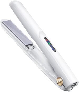 51wfPpDwjIL._AC_SL1001_.jpg Cordless Hair Straightener and Curler 2 in 1 Ceramic Flat Iron Mini Wireless Portable Travel Hot Tools Straight Curl for Women Men USB Rechargeable with Pouch (White)