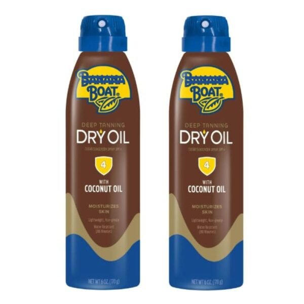 Skin Care Boat Deep Tanning Dry Oil Clear Spray Sunscreen SPF-4, Lightweight & Non-Greasy, 6 fl oz (2 Pack)