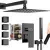 Shower Faucets Sets Shower System with Body Jets, Bostingner 10" Rain Shower Head with 2 In 1 Handheld Spray and 4 Jets, Wall Mounted All Metal 3 Way Shower Set with Valve and Trim Kit, Matte Black