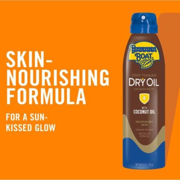 Skin Care Boat Deep Tanning Dry Oil Clear Spray Sunscreen SPF-4, Lightweight & Non-Greasy, 6 fl oz (2 Pack)