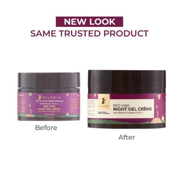 Pilgrim Red Vine Night Gel Crème | Anti-Aging Night Cream with Vitamin C, Retinol & Mulberry | Reduces Wrinkles & Fine Lines | Hydrates, Restores & Improves Skin Texture | 1.76 Oz (50g)