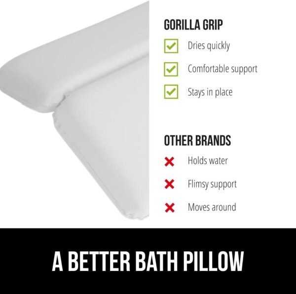 GORILLA GRIP Bath Pillow for Tub, Improved Suction Cups, Luxury Bathtub Pillows, Headrest for Neck and Back Support, Relaxing Home Spa, Hot Tubs and Bathroom Essentials, Gifts for Women, 2 Panel White