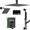 AYIVG Matte Black Dual Shower Heads System with 12 And 8 Inch Rainfall and 2 in 1 Handheld Spray Wand Adjustable Slide Bar Ceiling Mount Shower Faucet Temperature Display Button Shower Set
