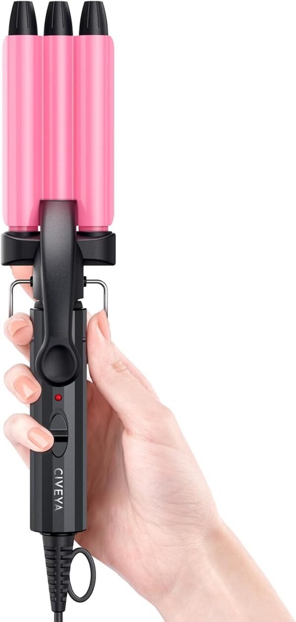 Mini Crimper for Short Hair 1/2 Inch, Small Beach Waves Tool, 3 Barrel Waver With Argan Oil Infused, Easy to Use Curling Iron
