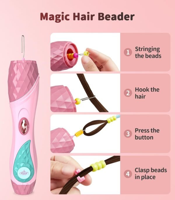 61Pss8hBjL._AC_SL1500_.jpg Geyiie Hair Salon Toys for Kids, DIY Makeup Kit for Girl with Beads for Hair Braids, Princess Toys Hair Styling Tools for Girls, Vanity Set for Toddler Party Favor Gifts, Pretend Play Toys