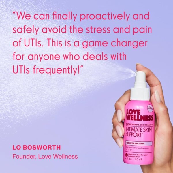 Love Wellness Intimate Skin Support I UTI Prevention and Cleanser Spray I Odor Removal & Itch Relief, Hypochlorous Acid Formula, pH-Balanced & Fragrance-Free, 4 fl oz