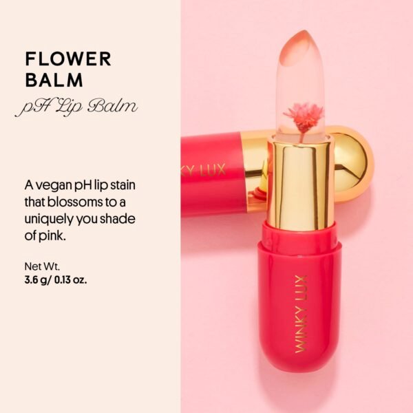Winky Lux Flower Balm, pH Lip Balm, Color Changing Lipstick and Tinted Lip Balm Stain, Vegan & Cruelty Free, Hydrate & Plump, Sheer Pink Lipstick, Pink Flower