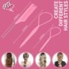 TsMADDTs Hair Styling Tool Set - 3 Pcs French Braid Tool, Rat Tail Comb, and Metal Braiding Pin in Pink