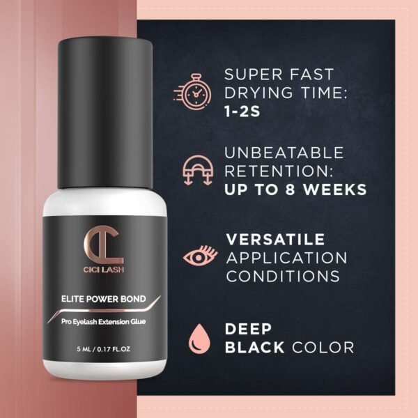61z6TqnPFL._SL1200_.jpg Elite Power Eyelash Extension Glue for Professionals - Maximum 8 Week Retention / 1-2 Second Drying Time Semi Permanent Individual/Volume Lash Extension Glue with Deep Black Color - Latex Free 5ml