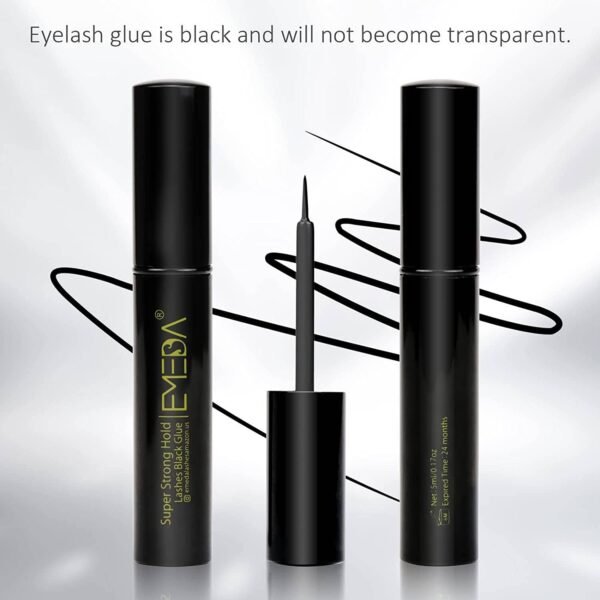 EMEDA Black Lashes Glue Super Strong Hold 24H/Waterproof/Quick Dry False Eyelash Glue Strip Eyelash Adhesive (Black, 5ml)