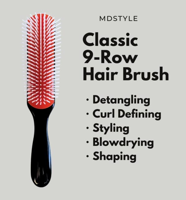 MDSTYLE Hair Brush for Curly, Thick, Wavy and Coily Hair - Curl Defining, Detangling, Styling, Blowdrying, Shaping - 9 Row Detangler Brush for Women and Men - Dry or Wet (Black Small 2pcs)