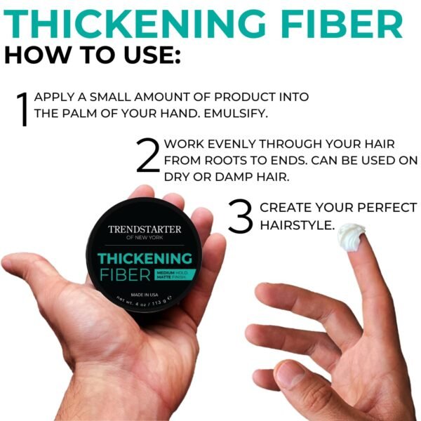 TRENDSTARTER - THICKENING FIBER (4oz) - Medium Hold - Matte Finish - Premium Hair Thickening Clay Pomade - Water-Based - All-Day Hold Styling Product