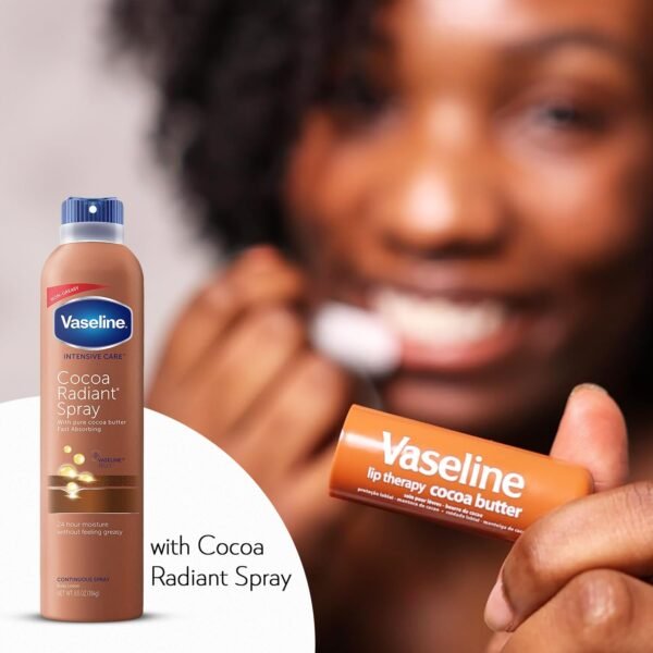 61-nMF2S-kL._SL1500_.jpg Vaseline Cocoa Radiant Spray 2-Pack for Dry Skin + Vaseline Lip Therapy Cocoa Butter Lip Balm (3 Piece Set)
