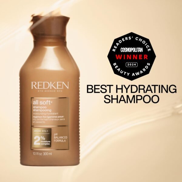Redken All Soft Shampoo - Moisturizes & Hydrates Dry Hair, Softens & Adds Shine, With Argan Oil, Safe For Color-Treated Hair