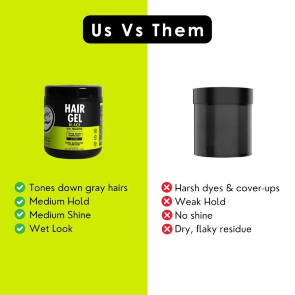 Rolda Black Styling Hair Gel - Medium To Strong Hold With Medium Shine For a Wet Slicked Back Look With All Day Hold - Activated Black Charcoal Covers Grey Hair Instantly 17.6oz