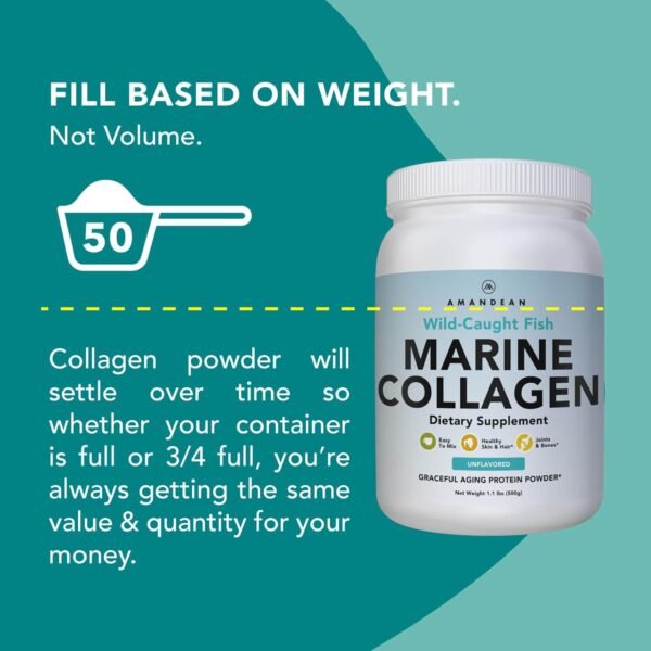 61-tfpDfeCL._AC_SL1500_.jpg AMANDEAN Marine Collagen Peptides Powder. 500g Wild-Caught Hydrolyzed Fish Collagen Supplement. Type 1 & 3 Collagen Protein. 18 Amino Acids for Skin, Hair, Nails.