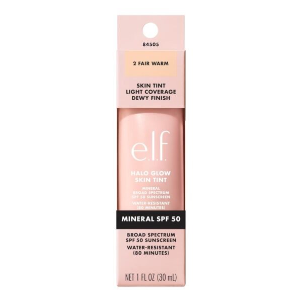 e.l.f. Halo Glow Skin Tint SPF 50, Tinted Moisturizer For Light, Buildable Coverage, Creates A Natural Glow, Vegan & Cruelty-Free, 2 Fair Warm