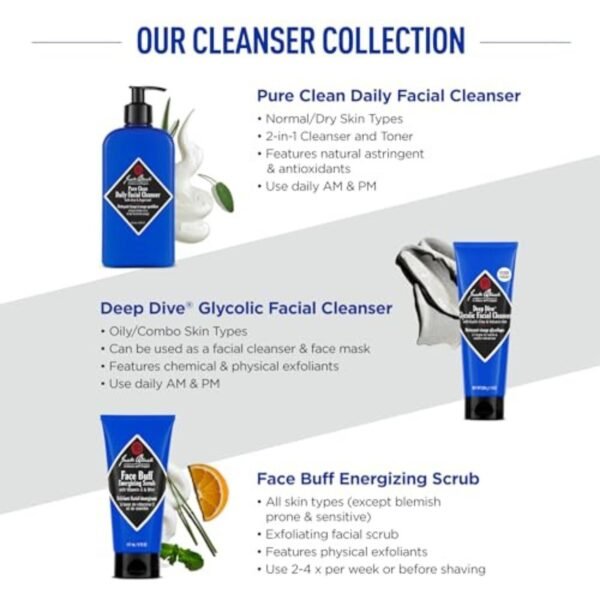 Jack Black Pure Clean Daily Facial Cleanser for Men - Mens Face Wash, Jack Black Face Wash Men's, Face Wash for Men, Face Cleanser for Men, 2-in-1 Mens Facial Cleanser & Toner, Gifts for Men