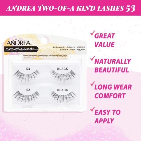 Andrea Two of a Kind False Lashes 53 - Black, Natural Look, Comfortable, Full Volume Fake Eyelashes for Glamorous Eyes, 4 Pack