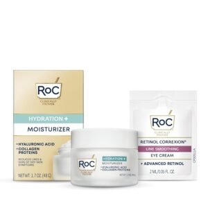 610VoJ-6Z8L._SL1500_.jpg RoC Hydration+ Hyaluronic Acid Moisturizer Face Cream, Hydrating, Smoothing, Fragrance Free Formula with Collagen Proteins (1.7 Ounces) with Retinol Eye Cream Packette