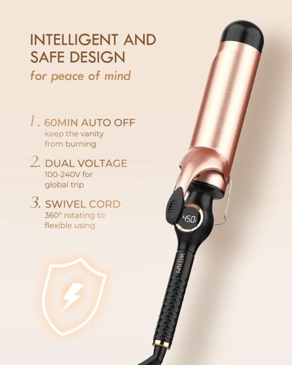 Large Curling Iron 2 Inch, Ceramic Long Barrel Hair Curling Wand, Hair Styling Tool, Dual Voltage, LCD Display, Black