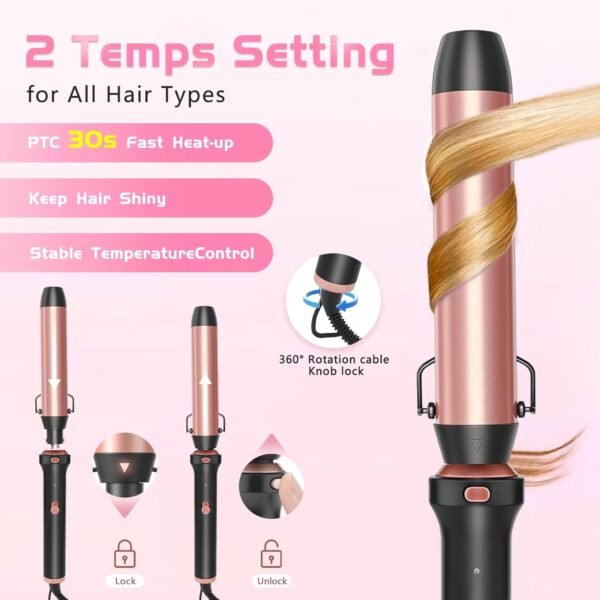 610rdkKQkoL._AC_SL1500_.jpg GSKY 5 in 1 Curling Iron Set, Hair Curler with Curling Brush and 4 Interchangeable Ceramic Curling Wand(0.5”-1.25”), Fast Heating, Include Suitcase & 2 Clips & Heat Protective Glove