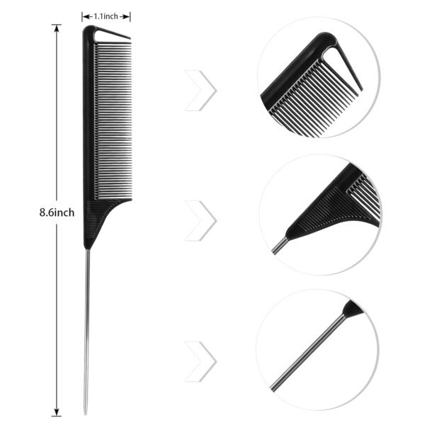 6119fI-2PqS._SL1500_.jpg Rat Tail Combs Set: 3Pcs Long Steel Pin Teasing Combs for Salon Hair Stylists, Metal Parting Combs for Women (Purple, Black, Pink)