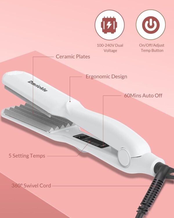 611W6-QEp2L._AC_SL1500_.jpg Hair Crimper for Women, Dmriektu Crimping Iron for Volumizing Fluffy Hairstyle, Crimper Hair Iron with Ceramic Hair Styling Tools for Women Girls Adjust Temp Dual Voltage Auto Off