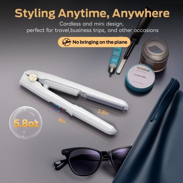 611ecvnHBaL._AC_SL1001_.jpg Cordless Hair Straightener and Curler 2 in 1 Ceramic Flat Iron Mini Wireless Portable Travel Hot Tools Straight Curl for Women Men USB Rechargeable with Pouch (White)