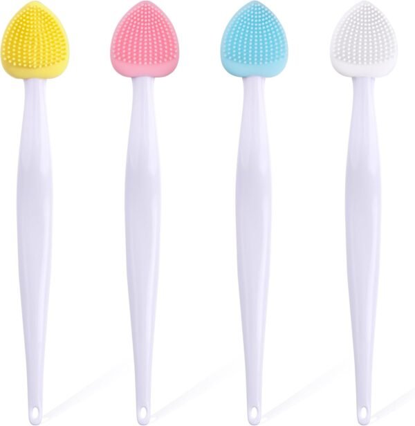 4pcs Lip Scrub Brush, Silicone Heart Lip Exfoliator Brushes Scrubber Tool, Double-Sided Lip Cleaning Exfoliating Remove Dead Skin Tool for Men Women Dark Lips- Pink & White & Blue & Yellow