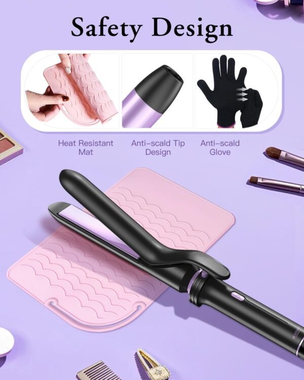 611rAxBqYrL._SL1500_.jpg 5 in 1 Curling Iron, Curling Wand Set with Thermal Brush, Flat Iron Hair Straightener, 3 Ceramic Irons (0.35"-1"), 13 Adjustable Temps, Hair Curler Waver with Heat Resistant Mat, Glove, Clip