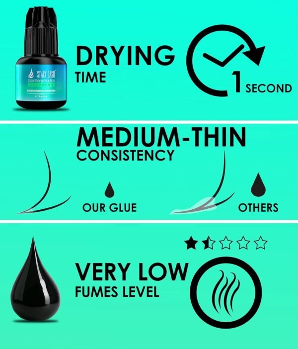 612BZVjx5ML._SL1500_.jpg Stacy Lash Extra Strong Evolution Advanced Eyelash Extension Glue (0.17fl.oz/5ml)/ 1Sec Dry /6Weeks Retention/Black Adhesive/Professional Supplies