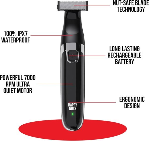 HAPPY NUTS The Ballber™ Electric Body Hair Trimmer for Men - Mens Body Groomer Kit for Privates - IPX7 Waterproof Shaver for Hard to Reach Areas