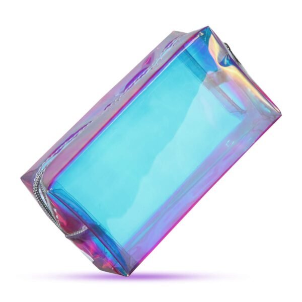 Boao 2 Pcs Clear Iridescent Holographic Makeup Bag Glitter Travel Cosmetic Pouches Toiletry Bag with Zipper Toiletry Organizer Case for Purse Diaper Beach Office Gift(Plain)