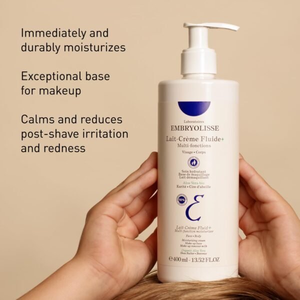 Embryolisse Lait-Crème Fluid+ Face & Body Cream, Multi-Use Lightweight Moisturizer with Shea Butter & Aloe Vera. Fast Absorbing, For All Skin Types