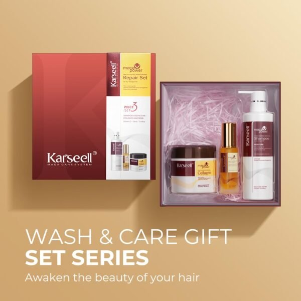 Karseell Collagen Hair Treatment Set, Deep Repair Collagen Hair Mask Shampoo and Argan Oil for Dry Damaged Hair of All Types - 2 x 16.9floz + 1.69floz