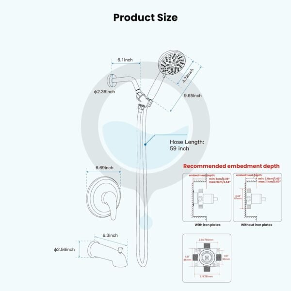 gotonovo Bathroom Shower Head Kit High Pressure Combo System Shower Faucet 6 Modes ABS Handheld Spray Shower Trim Kit Valve Included Shower Head and Handle Set Matte Black