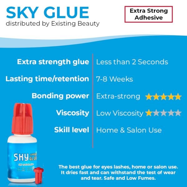 614TVBc0qaL._SL1000_.jpg 2 Pack Sky Glue S+ Eyelash Extension Glue Professional Use Only - Extra Strong Lash Extensions Adhesive 6-7 Weeks Retention and 1-2s Dry, Long Lasting Semi Permanent Black Glue - 2 Bottles 5 ml Ea