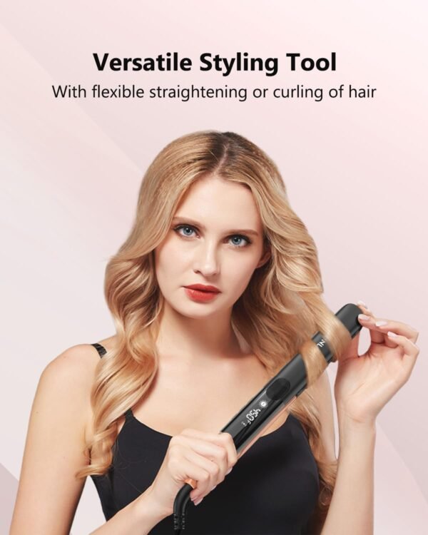 614kowo18YL._AC_SL1500_.jpg Hair Straightener, 1 Inch Flat Iron Straightener and Curler 2 in 1, Titanium Ceramic Ionic Dual Voltage Straightener with Anti-Iron Silicone for Less Frizz, Shinier & Smoother Hair