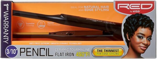 614tATEMS3L._AC_SL1500_.jpg RED by KISS 0.3 Inch Pencil Flat Iron with Ceramic Tourmaline, Hair Straightener for Thin and Short Hair Edge Styling, Even Heat Distribution with Fast Heat Up 450° F Max Temperature, Black