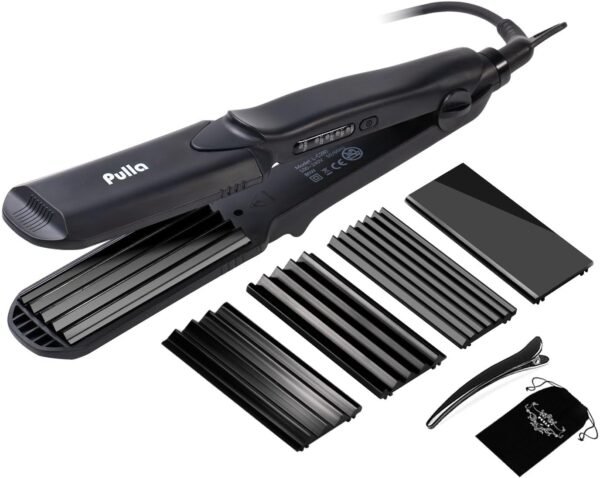 614yfCf3ChL._AC_SL1500_.jpg Pulla Hair Straightener and Crimper - 4 in 1 Tourmaline Ceramic Flat and Curling Iron for Hair Styling with Adjustable Temperature - Salon High Heat 320°F - 430°F for All Hair Types
