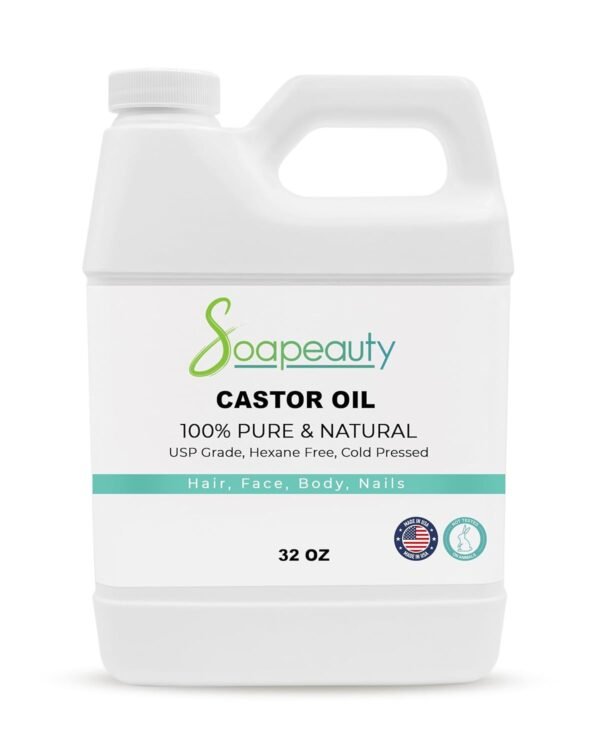 Soapeauty Cold Pressed Castor Oil | 100% Pure Natural USP Grade Promotes Healthy Skin & Hair | Hexane Free | Thickens Eyebrows & Lengthens Eyelashes | 32 fl oz