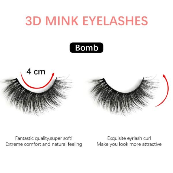 False Eyelashes 5 Pairs - Professional Reusable 3D Mink Lashes - Handmade Natural Thick Fluffy Fake Eyelashes with Stainless Steel Eyelash Tweezers (Bomb)