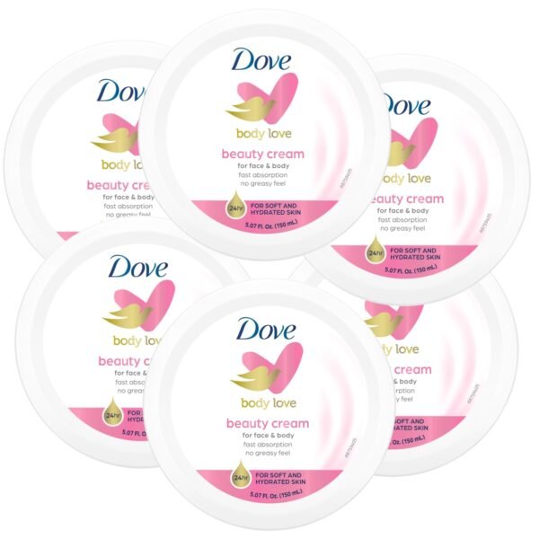Dove Nourishing Body Care, Face, Hand, and Body Beauty Cream for Normal to Dry Skin Lotion for Women with 24-Hour Moisturization, 6-Pack, 5.07 Oz Each Jar