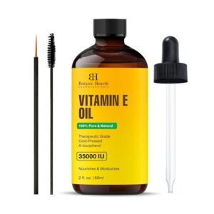 Botanic Hearth Vitamin E (Glass Bottle 2 fl oz) | 100% Pure & Natural | 35,000 IU | For Growth of Nails, Hair, Eyebrows & Eyelashes | Includes Brush Set | Hair & Body Oil