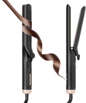 2-in-1 Hair Straightener and Curler, 360° Cool Airflow, 20 Million Negative Ions, LCD Display, 3 Temperature Settings, Anti-Scald, Dual Voltage, Women Gifts, for Women Short Hair Dual for Travel