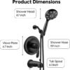 WRISIN Black Shower Faucet Set with Tub Spout (Valve Included), Black Shower Head and Handle Set, Bathtub Faucet with 4.7 Inch and 6 Setting Handheld