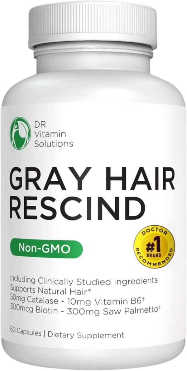 616ONPsO9gL._AC_SL1500_.jpg DR VITAMIN SOLUTIONS Gray Hair Rescind with Catalase - Antiaging Hair, Skin and Nails Vitamins, Pantothenic Acid, Folic Acid 400mcg, Biotin 300mcg, Saw Palmetto for Men and Women